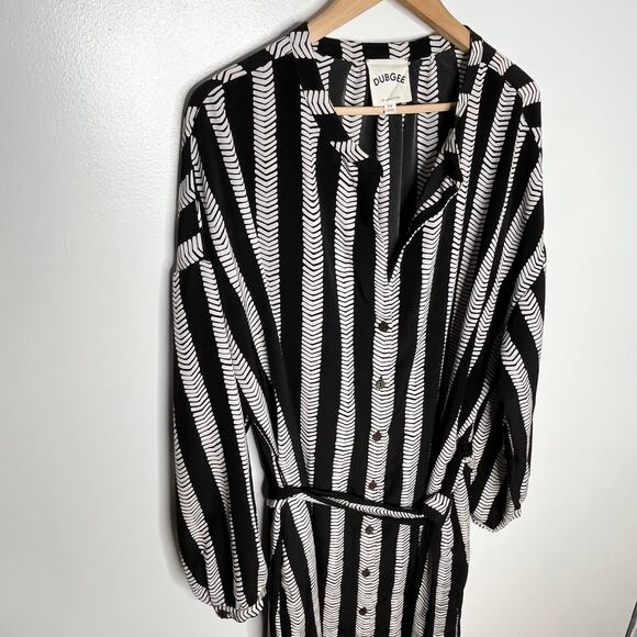Dubgee By Whoopi Womens Long Sleeve Shirt Dress 3X Black Stripe Belted Pockets - Picture 5 of 11